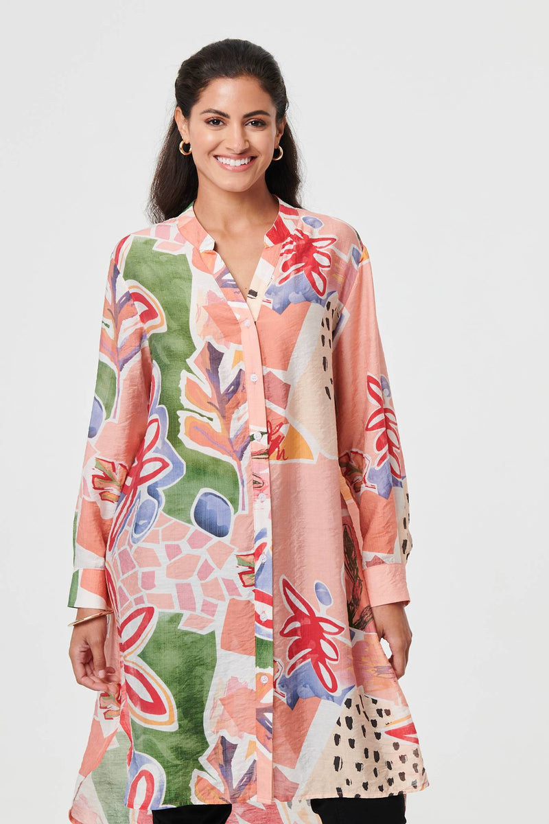 Abstract Longline Relaxed Shirt Dress