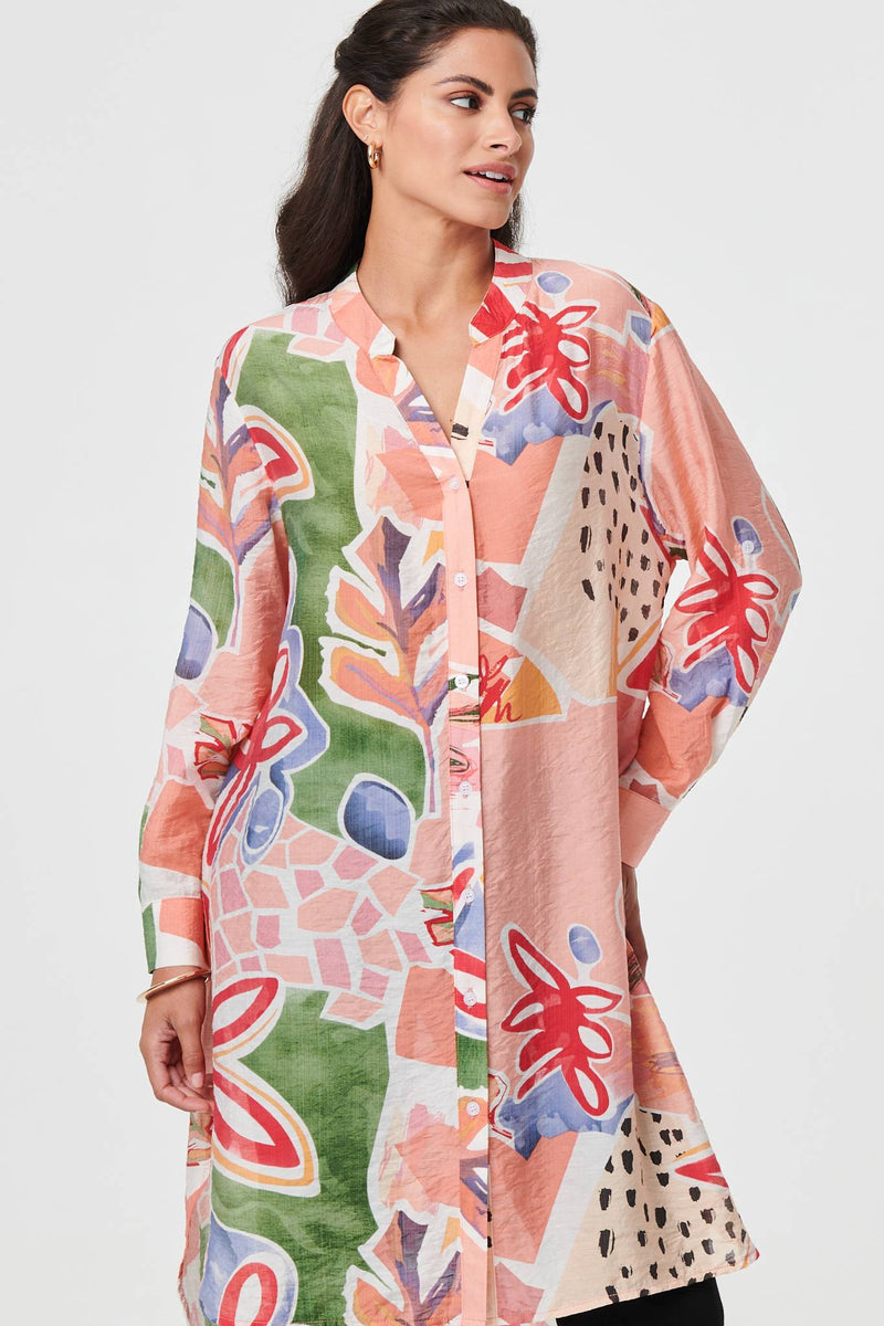 Abstract Longline Relaxed Shirt Dress