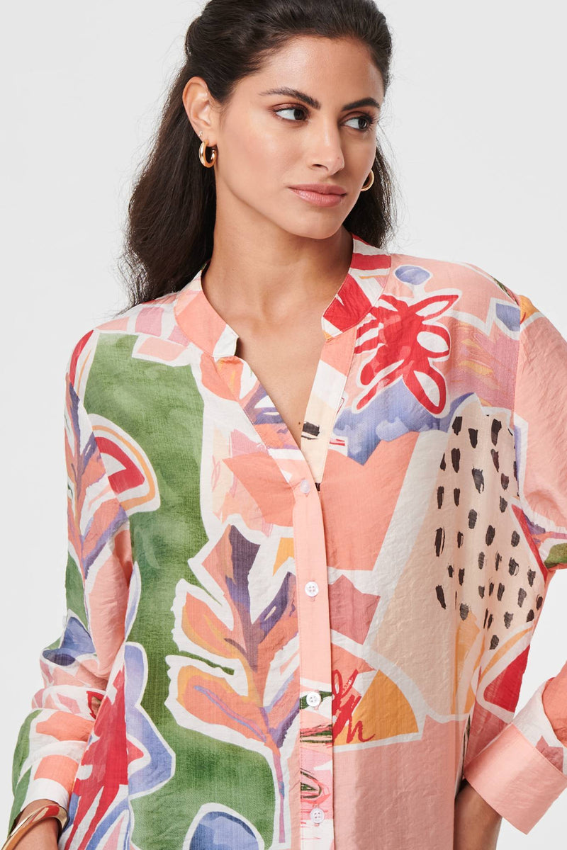 Abstract Longline Relaxed Shirt Dress