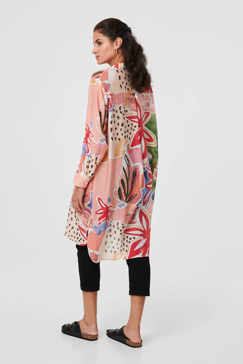 Abstract Longline Relaxed Shirt Dress