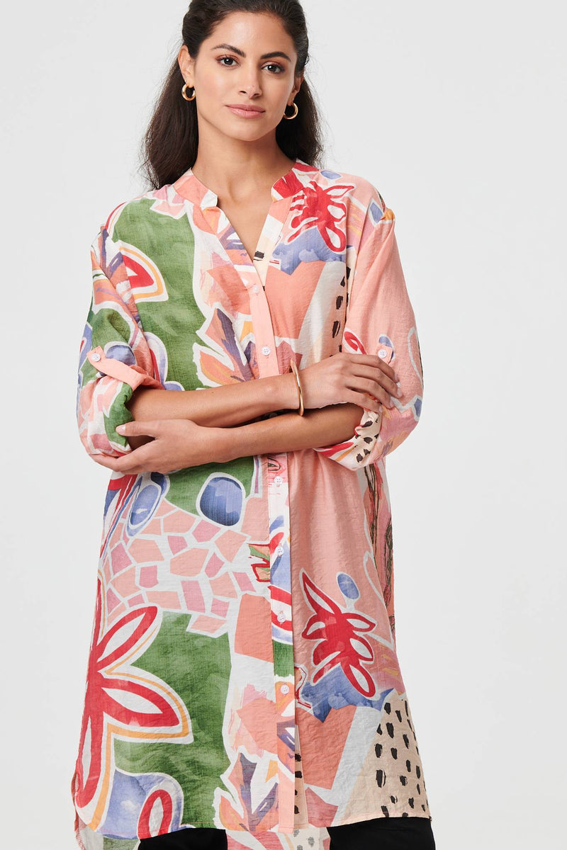 Abstract Longline Relaxed Shirt Dress
