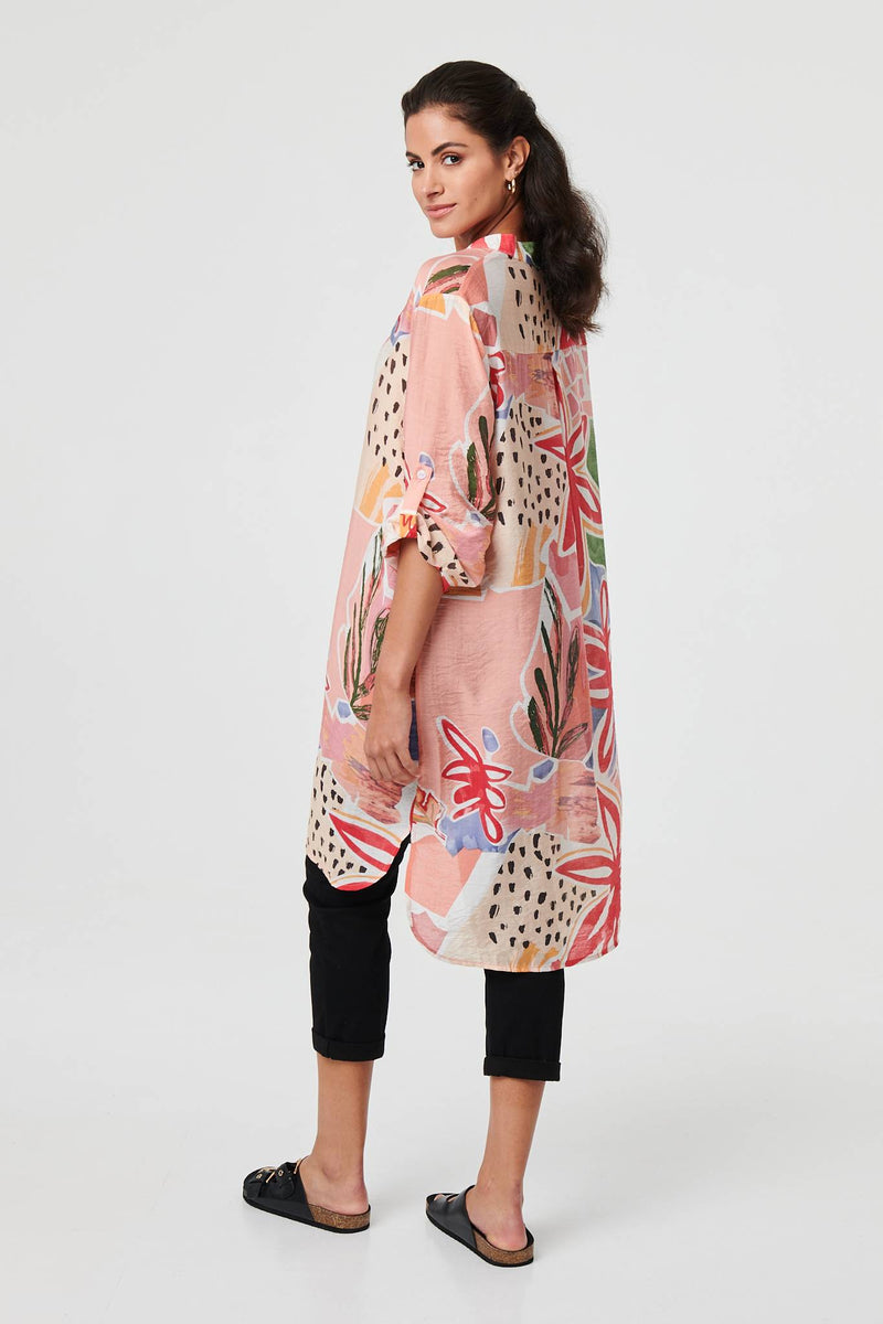 Abstract Longline Relaxed Shirt Dress