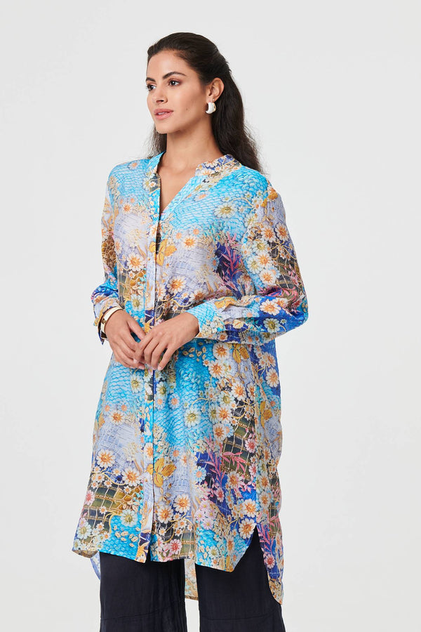 Floral Long Sleeve Longline Tunic Shirt
