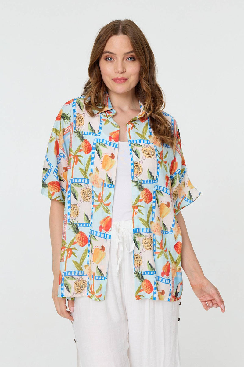 Patchwork Relaxed 1/2 Sleeve Shirt