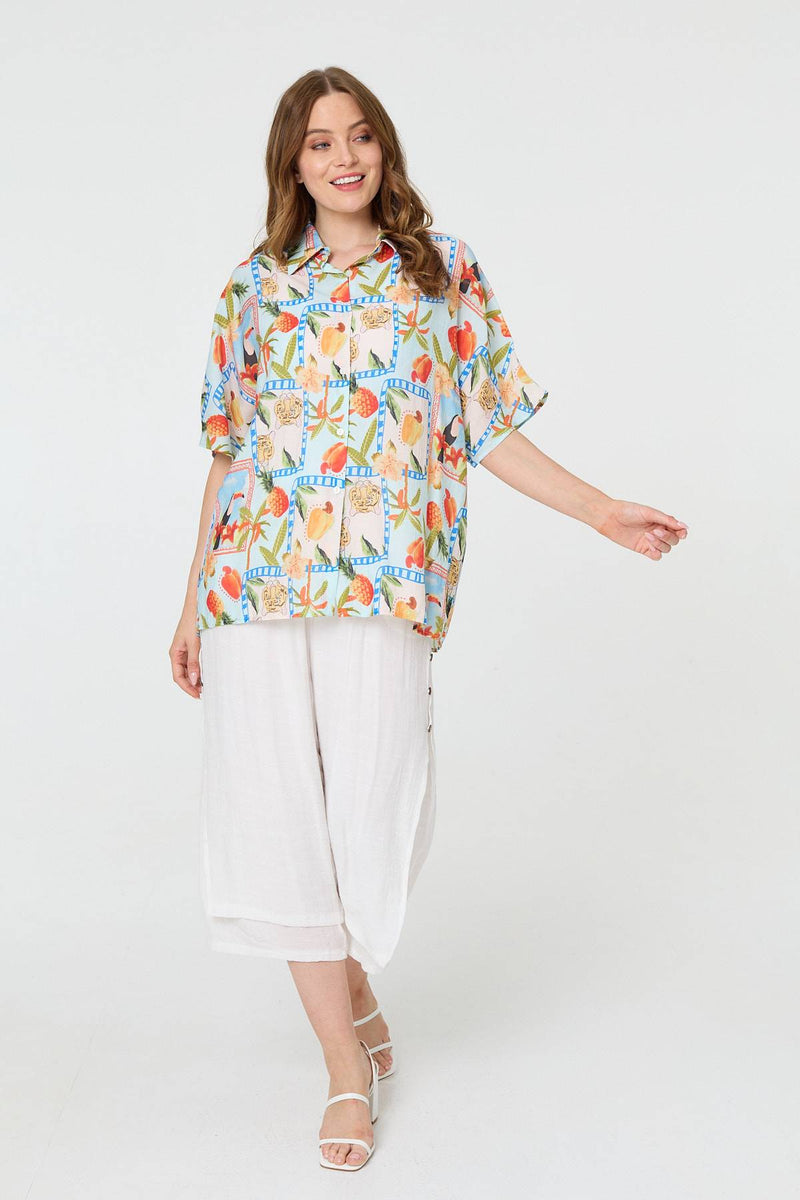 Patchwork Relaxed 1/2 Sleeve Shirt