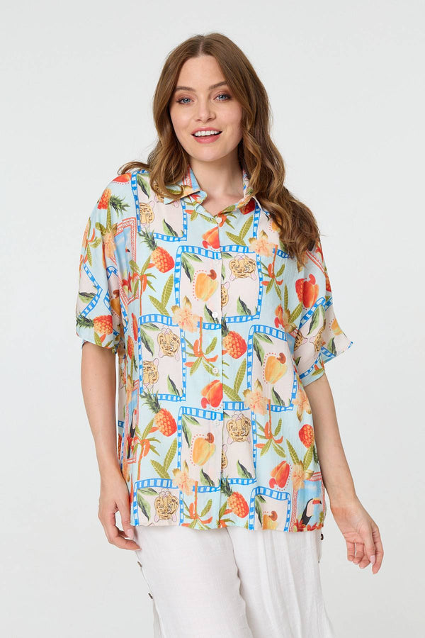 Patchwork Relaxed 1/2 Sleeve Shirt