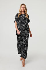 Floral High Waist Wide Leg Trousers