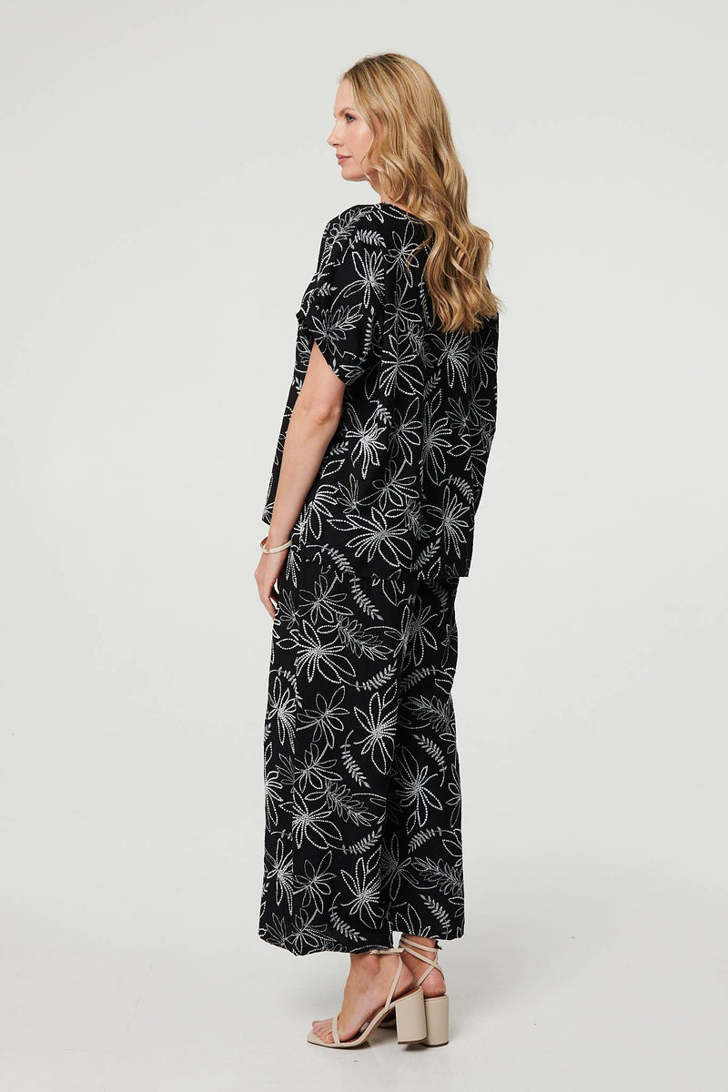 Floral High Waist Wide Leg Trousers
