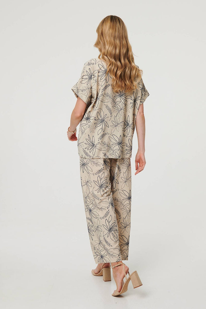 Floral High Waist Wide Leg Trousers