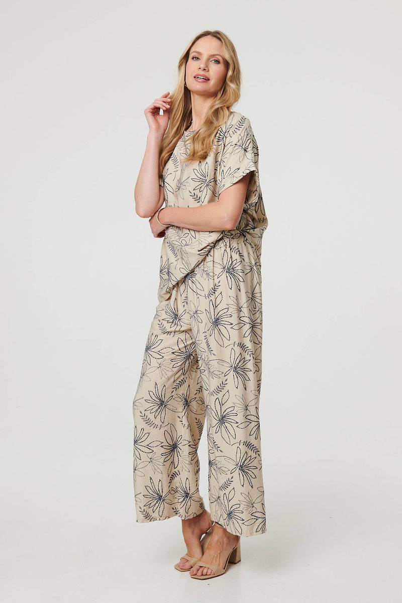 Floral High Waist Wide Leg Trousers