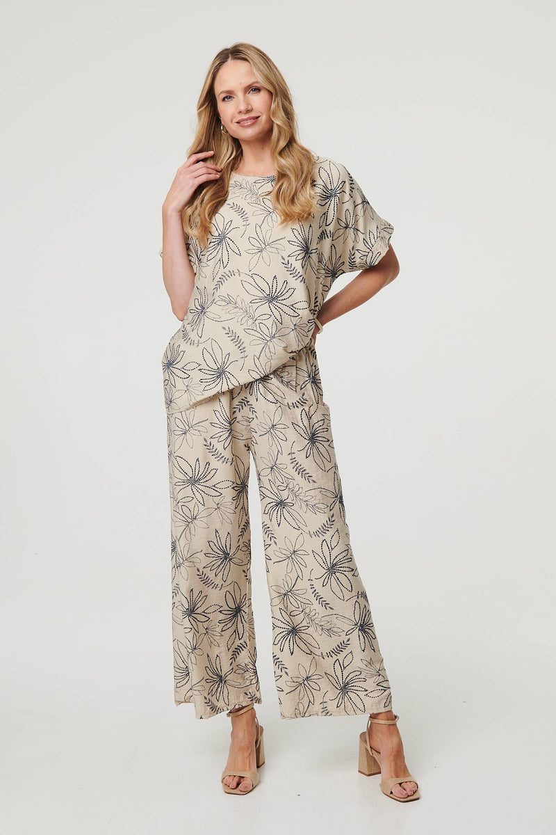 Floral High Waist Wide Leg Trousers