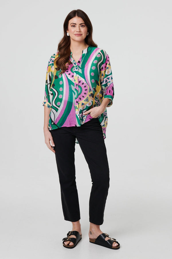 Abstract Print 3/4 Sleeve Relaxed Shirt