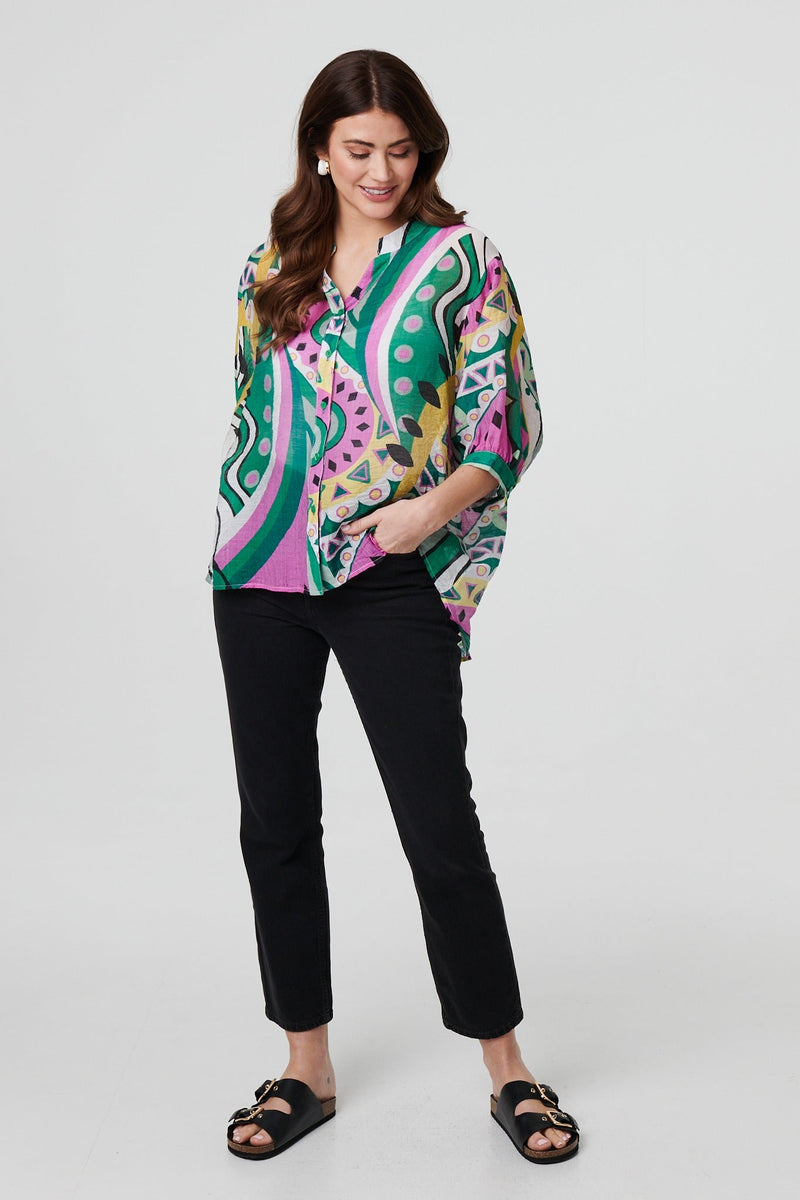 Abstract Print 3/4 Sleeve Relaxed Shirt