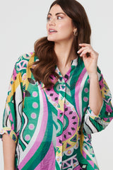 Abstract Print 3/4 Sleeve Relaxed Shirt
