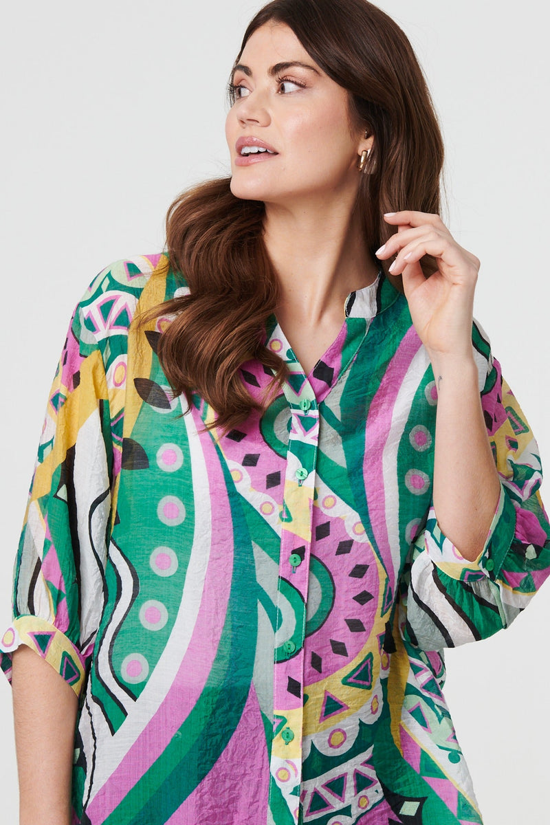 Abstract Print 3/4 Sleeve Relaxed Shirt
