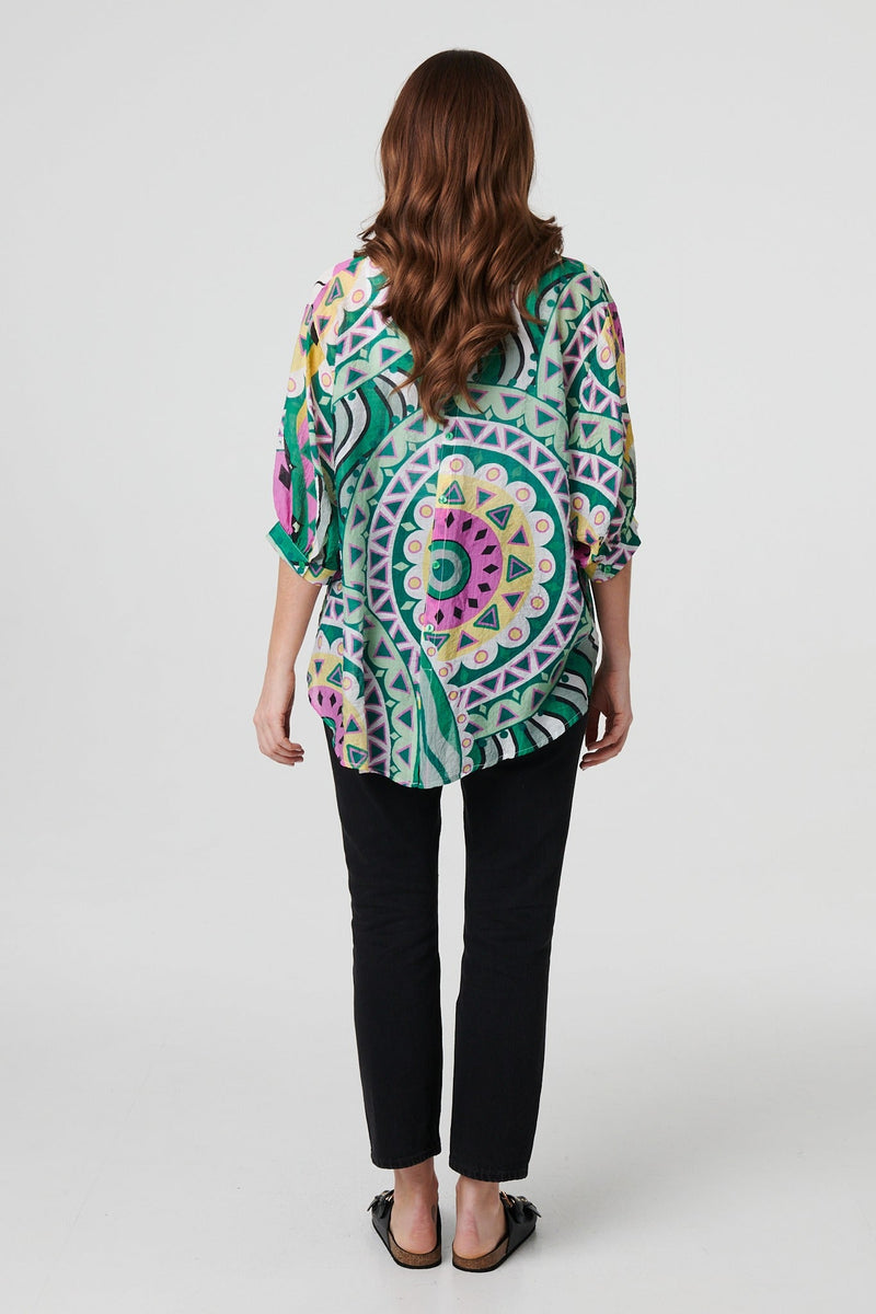 Abstract Print 3/4 Sleeve Relaxed Shirt