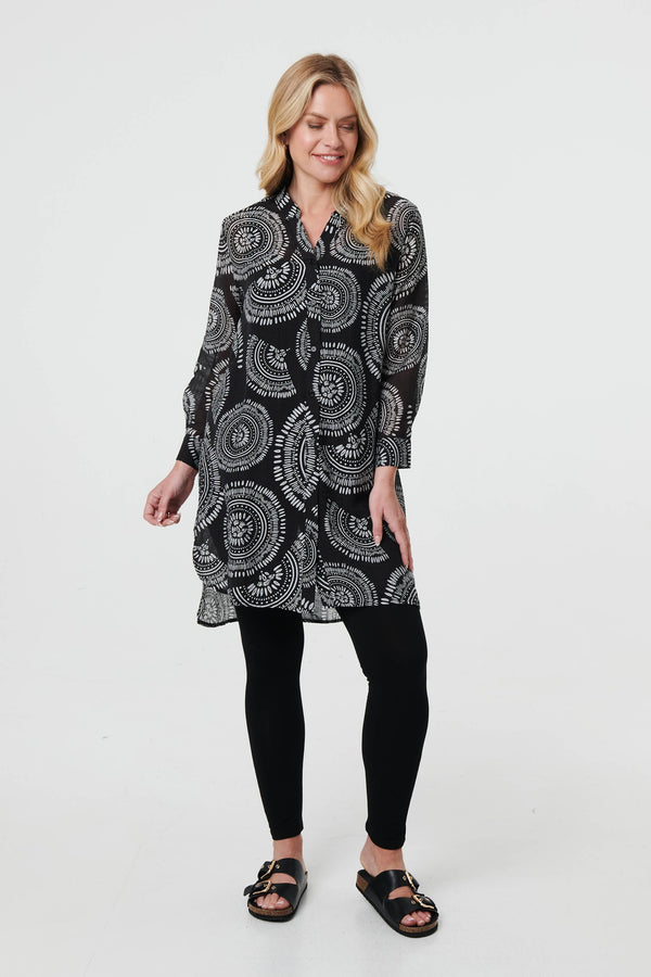 Abstract Sheer Relaxed Longline Blouse