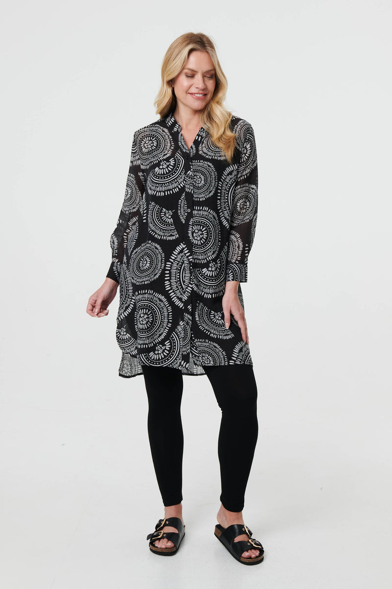Abstract Sheer Relaxed Longline Blouse