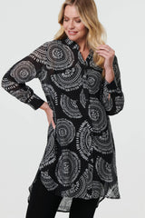 Abstract Sheer Relaxed Longline Blouse