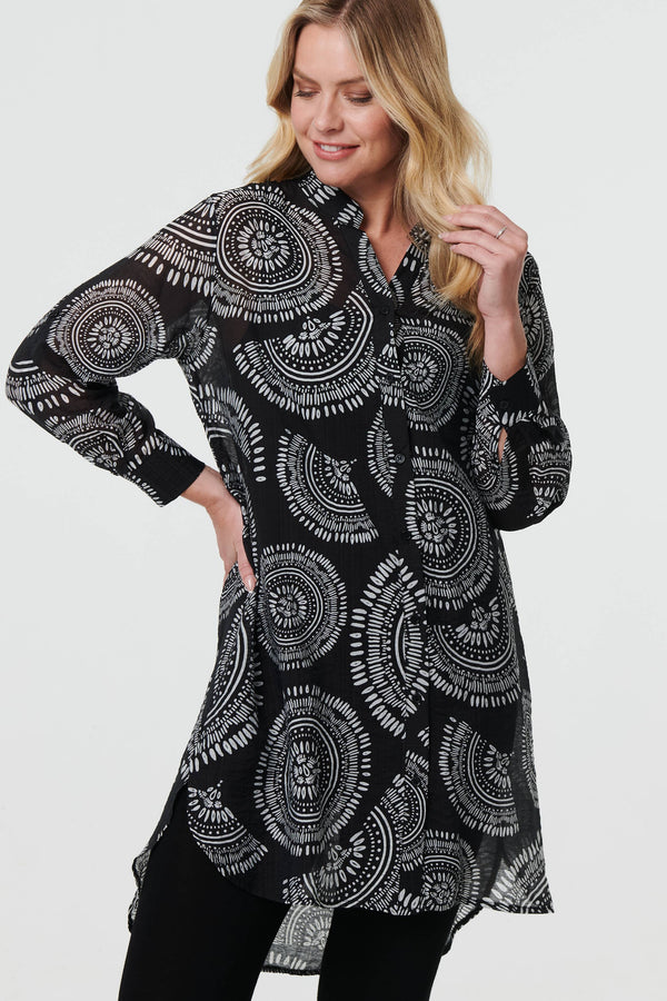 Abstract Sheer Relaxed Longline Blouse