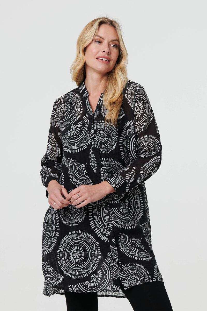 Abstract Sheer Relaxed Longline Blouse