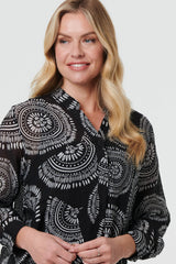 Abstract Sheer Relaxed Longline Blouse