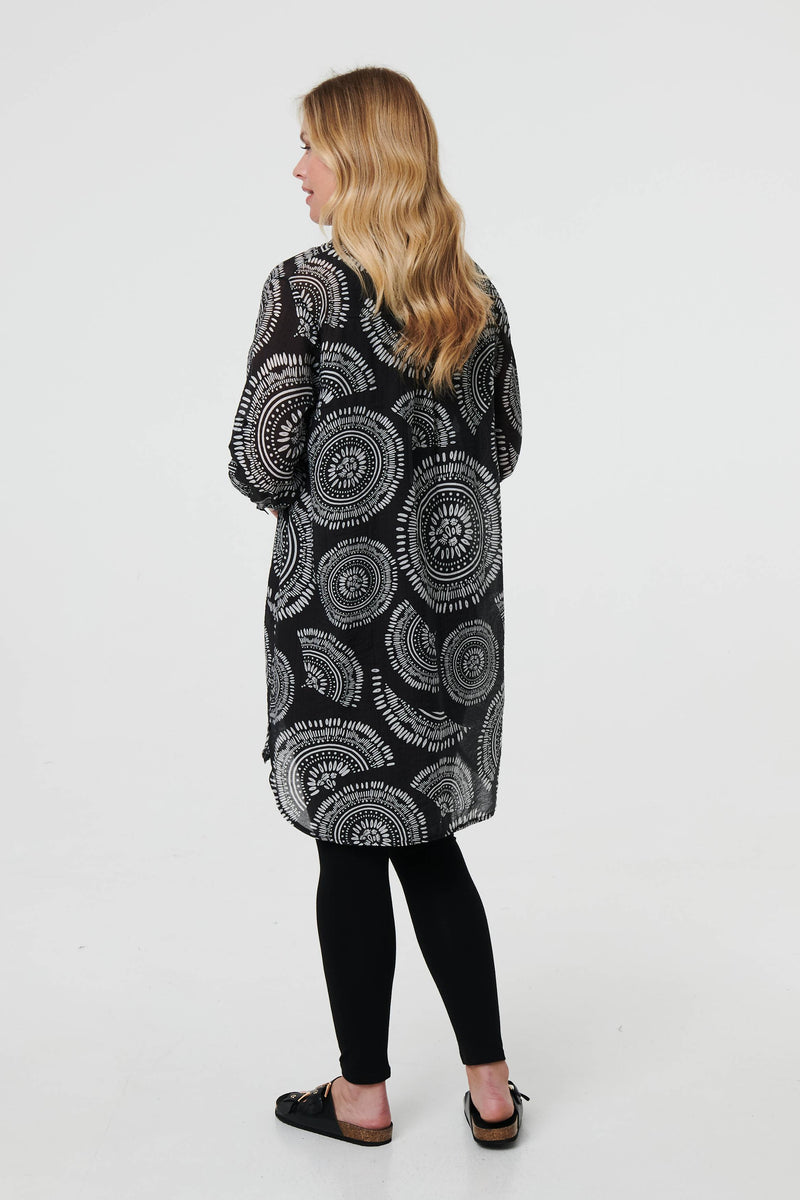 Abstract Sheer Relaxed Longline Blouse