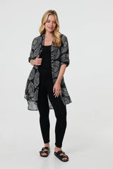 Abstract Sheer Relaxed Longline Blouse