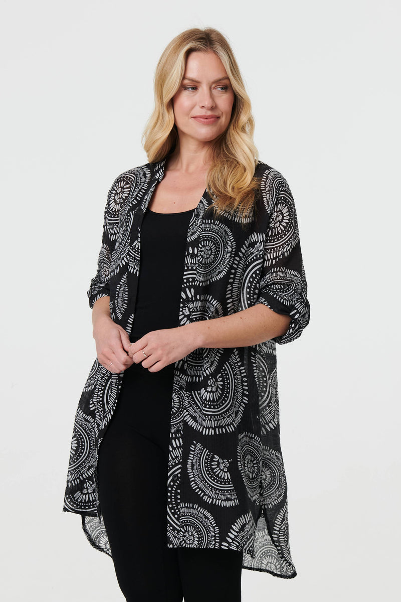 Abstract Sheer Relaxed Longline Blouse