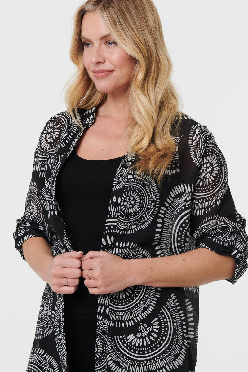Abstract Sheer Relaxed Longline Blouse