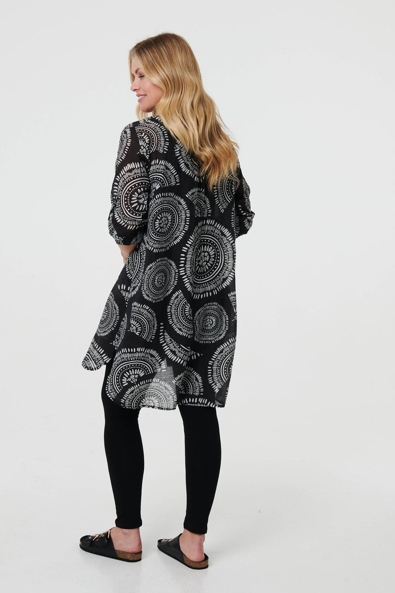 Abstract Sheer Relaxed Longline Blouse