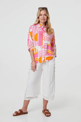 Abstract 3/4 Sleeve Relaxed Shirt