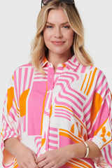 Abstract 3/4 Sleeve Relaxed Shirt