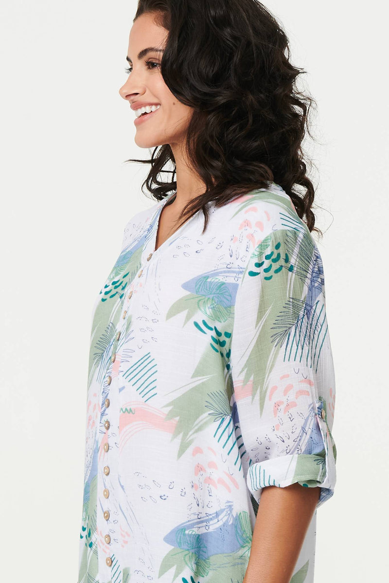 Abstract 3/4 Sleeve Relaxed Blouse