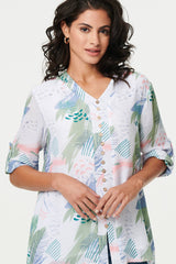 Abstract 3/4 Sleeve Relaxed Blouse