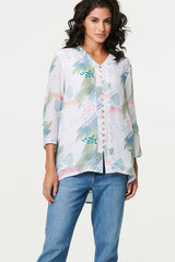 Abstract 3/4 Sleeve Relaxed Blouse