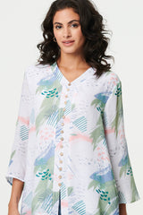 Abstract 3/4 Sleeve Relaxed Blouse