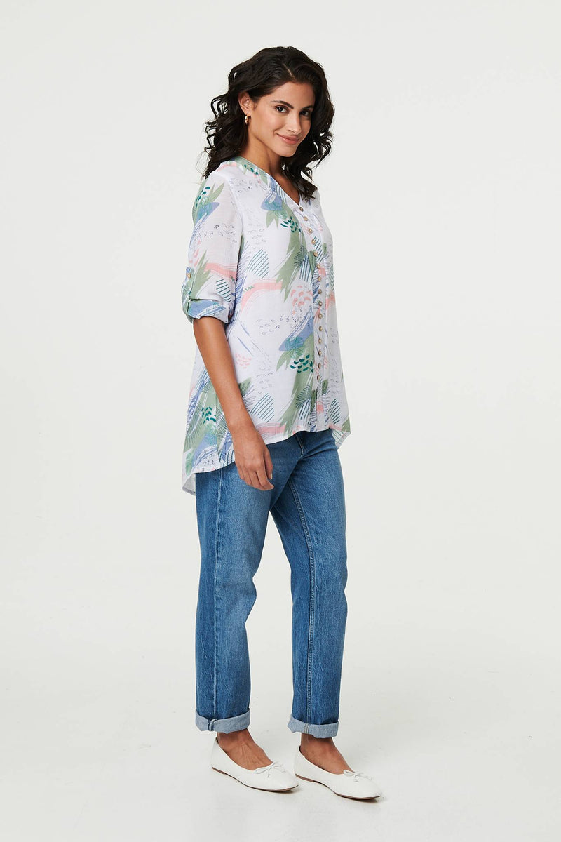 Abstract 3/4 Sleeve Relaxed Blouse