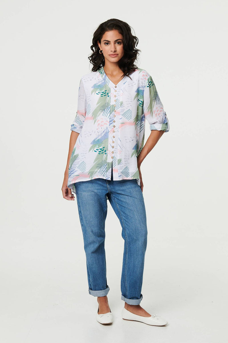 Abstract 3/4 Sleeve Relaxed Blouse