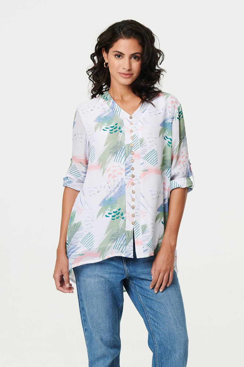 Abstract 3/4 Sleeve Relaxed Blouse