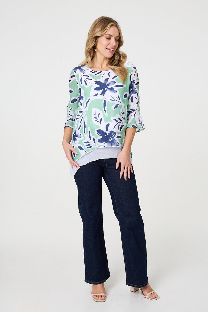 Floral Print Layered Relaxed Tunic Top