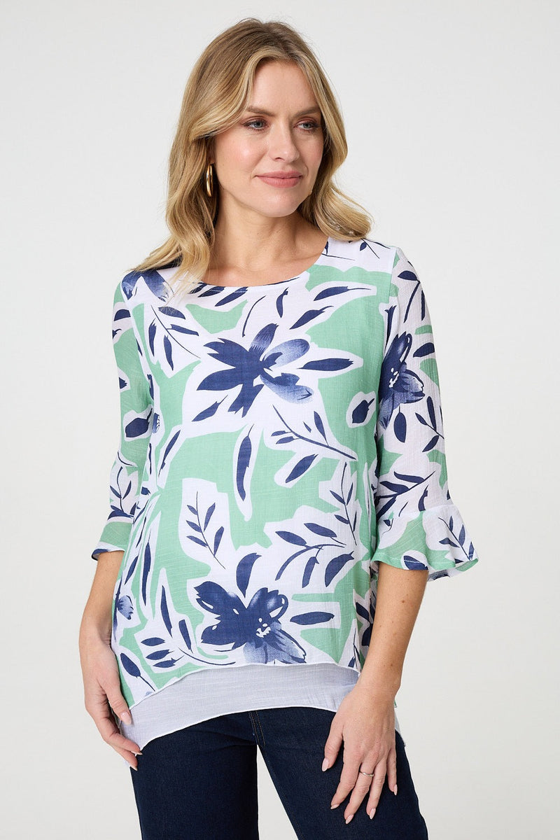 Floral Print Layered Relaxed Tunic Top