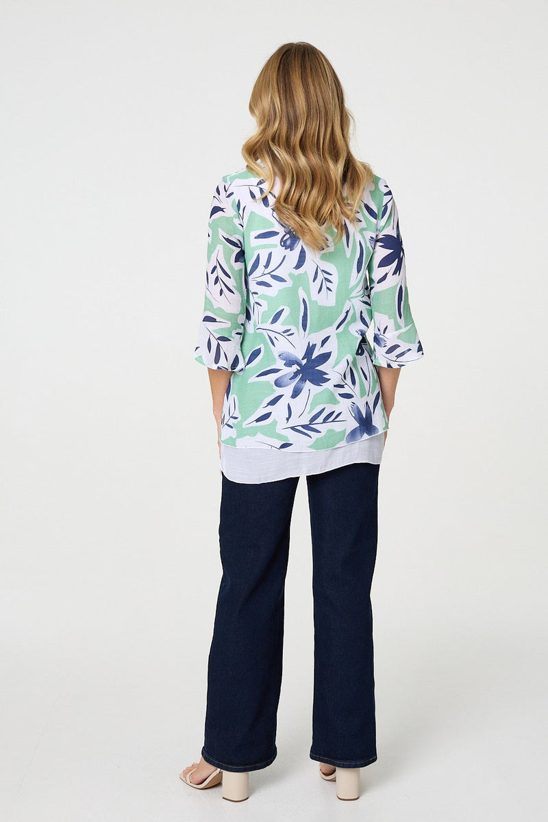 Floral Print Layered Relaxed Tunic Top