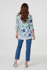 Floral Print Layered Relaxed Tunic Top