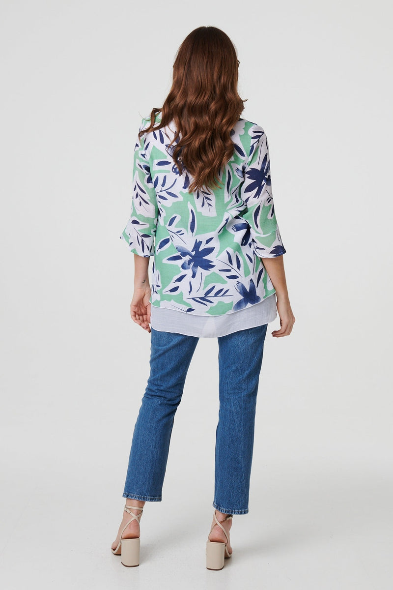 Floral Print Layered Relaxed Tunic Top