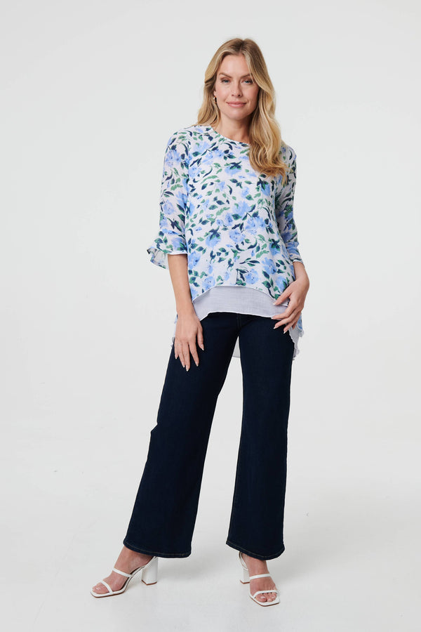 Floral Layered 3/4 Sleeve Tunic Top