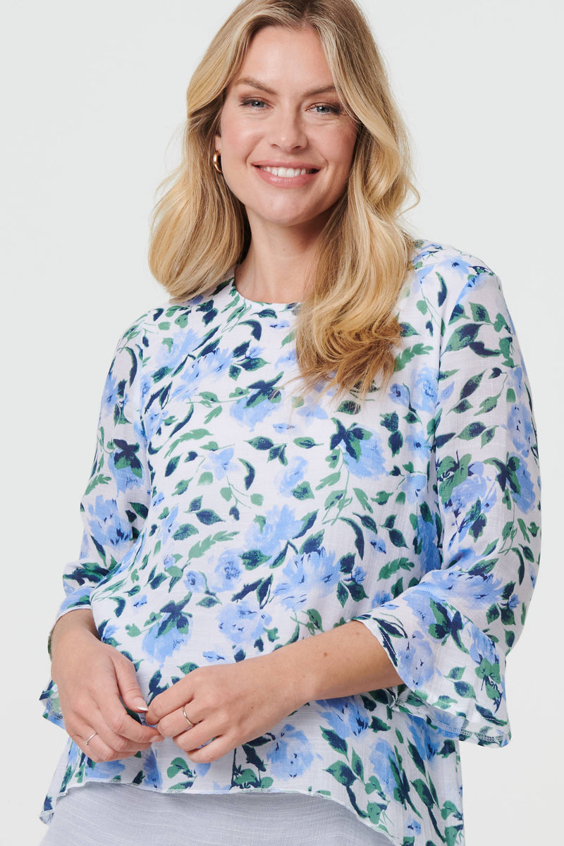 Floral Layered 3/4 Sleeve Tunic Top