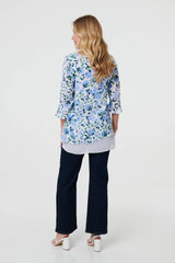 Floral Layered 3/4 Sleeve Tunic Top