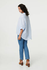 3/4 Sleeve Collarless Curve Hem Shirt