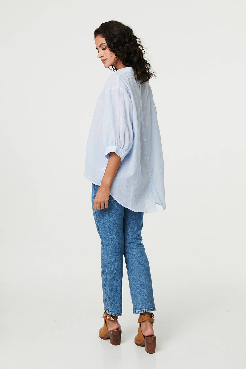 3/4 Sleeve Collarless Curve Hem Shirt